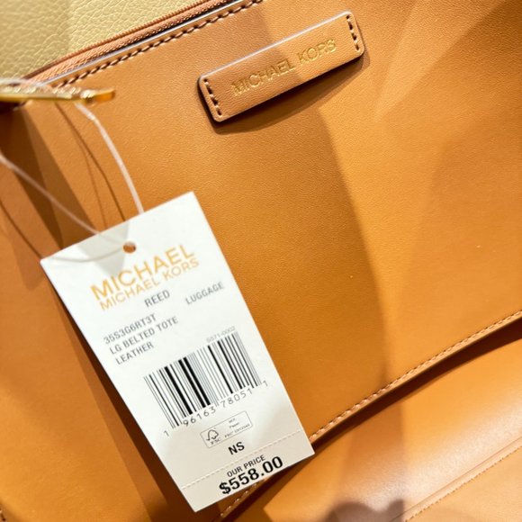 Michael Kors Reed Large Belted Shoulder Tote Bag Luggage - Picture 9 of 10